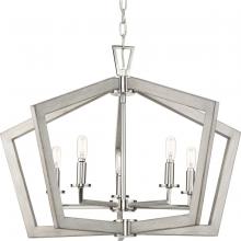 Progress P400301-009 - Galloway Collection Five-Light 19.25" Brushed Nickel Modern Farmhouse Pendant Light with Grey Wa