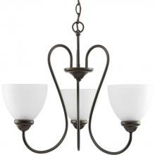  P4664-20 - Heart Collection Three-Light Antique Bronze Etched Glass Farmhouse Chandelier Light