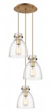  113-410-1PS-BB-G412-8SDY - Newton Bell - 3 Light - 16 inch - Brushed Brass - Multi Pendant