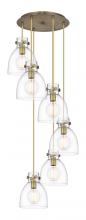  116-410-1PS-BB-G412-8CL - Newton Bell - 6 Light - 19 inch - Brushed Brass - Multi Pendant