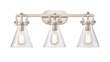 Innovations Lighting 411-3W-SN-7CL-LED - Newton Cone - 3 Light - 27 inch - Brushed Satin Nickel - Bath Vanity Light