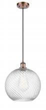 Innovations Lighting 516-1P-AC-G1214-12-LED - Athens Twisted Swirl - 1 Light - 12 inch - Antique Copper - Cord hung - Mini Pendant