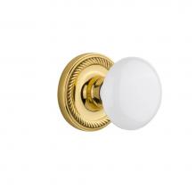 Nostalgic Warehouse 702133 - Nostalgic Warehouse Rope Rosette Single Dummy White Porcelain Door Knob in Polished Brass