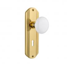 Nostalgic Warehouse 702169 - Nostalgic Warehouse Deco Plate with Keyhole Privacy White Porcelain Door Knob in Polished Brass