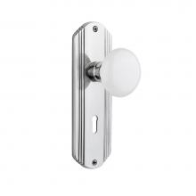 Nostalgic Warehouse 702170 - Nostalgic Warehouse Deco Plate with Keyhole Privacy White Porcelain Door Knob in Bright Chrome