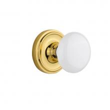 Nostalgic Warehouse 702193 - Nostalgic Warehouse Classic Rosette Double Dummy White Porcelain Door Knob in Polished Brass