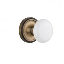 Nostalgic Warehouse 702204 - Nostalgic Warehouse Classic Rosette Privacy White Porcelain Door Knob in Antique Brass