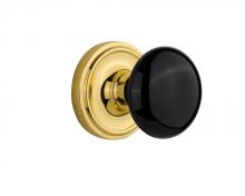 Nostalgic Warehouse 702729 - Nostalgic Warehouse Classic Rosette Double Dummy Black Porcelain Door Knob in Unlacquered Brass