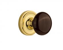 Nostalgic Warehouse 702730 - Nostalgic Warehouse Classic Rosette Double Dummy Brown Porcelain Door Knob in Unlacquered Brass