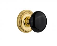 Nostalgic Warehouse 702742 - Nostalgic Warehouse Rope Rosette Double Dummy Black Porcelain Door Knob in Unlacquered Brass