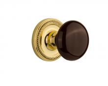 Nostalgic Warehouse 702743 - Nostalgic Warehouse Rope Rosette Double Dummy Brown Porcelain Door Knob in Unlacquered Brass