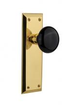 Nostalgic Warehouse 702911 - Nostalgic Warehouse New York Plate Single Dummy Black Porcelain Door Knob in Unlacquered Brass