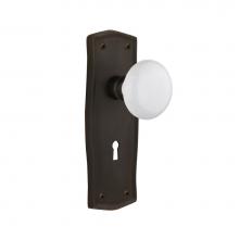 Nostalgic Warehouse 704522 - Nostalgic Warehouse Prairie Plate with Keyhole Privacy White Porcelain Door Knob in Oil-Rubbed Bro