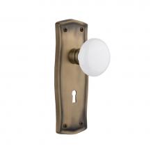 Nostalgic Warehouse 704523 - Nostalgic Warehouse Prairie Plate with Keyhole Privacy White Porcelain Door Knob in Antique Brass