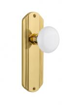 Nostalgic Warehouse 705409 - Nostalgic Warehouse Deco Plate Privacy White Porcelain Door Knob in Unlacquered Brass