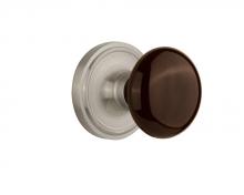 Nostalgic Warehouse 708371 - Nostalgic Warehouse Classic Rosette Passage Brown Porcelain Door Knob in Satin Nickel