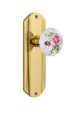 Nostalgic Warehouse 708838 - Nostalgic Warehouse Deco Plate Passage White Rose Porcelain Door Knob in Polished Brass