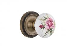 Nostalgic Warehouse 709704 - Nostalgic Warehouse Rope Rosette Passage White Rose Porcelain Door Knob in Antique Brass