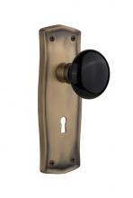 Nostalgic Warehouse 710370 - Nostalgic Warehouse Prairie Plate with Keyhole Privacy Black Porcelain Door Knob in Antique Brass