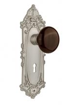 Nostalgic Warehouse 710822 - Nostalgic Warehouse Victorian Plate with Keyhole Privacy Brown Porcelain Door Knob in Satin Nickel