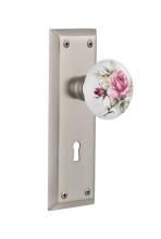 Nostalgic Warehouse 712089 - Nostalgic Warehouse New York Plate with Keyhole Passage White Rose Porcelain Door Knob in Satin Ni