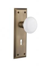 Nostalgic Warehouse 712111 - Nostalgic Warehouse New York Plate with Keyhole Passage White Porcelain Door Knob in Antique Brass