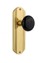 Nostalgic Warehouse 714803 - Nostalgic Warehouse Deco Plate Privacy Black Porcelain Door Knob in Polished Brass