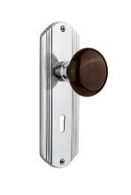 Nostalgic Warehouse 714809 - Nostalgic Warehouse Deco Plate Privacy Brown Porcelain Door Knob in Bright Chrome