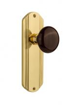 Nostalgic Warehouse 714811 - Nostalgic Warehouse Deco Plate Privacy Brown Porcelain Door Knob in Polished Brass