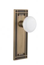Nostalgic Warehouse 715962 - Nostalgic Warehouse Mission Plate Single Dummy White Porcelain Door Knob in Antique Brass