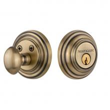 Nostalgic Warehouse 718981 - Nostalgic Warehouse Classic Rosette Single Cylinder Deadbolt in Antique Brass