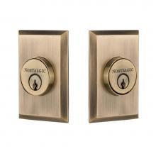 Nostalgic Warehouse 719188 - Nostalgic Warehouse New York Plate Double Cylinder Deadbolt in Antique Brass