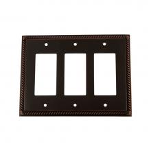 Nostalgic Warehouse 719679 - Nostalgic Warehouse Rope Switch Plate with Triple Rocker in Timeless Bronze