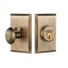 Nostalgic Warehouse 733265 - Nostalgic Warehouse New York Plate Single Cylinder Deadbolt in Antique Brass