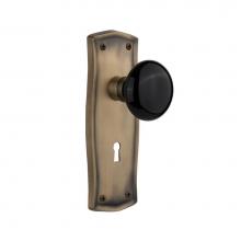 Nostalgic Warehouse 710082 - Nostalgic Warehouse Prairie Plate with Keyhole Passage Black Porcelain Door Knob in Antique Brass