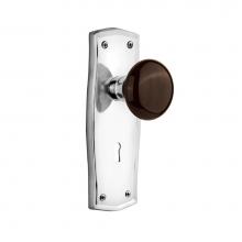 Nostalgic Warehouse 710784 - Nostalgic Warehouse Deco Plate with Keyhole Privacy Brown Porcelain Door Knob in Bright Chrome