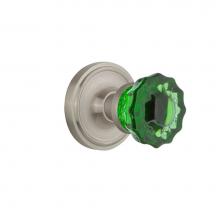 Nostalgic Warehouse 720173 - Nostalgic Warehouse Classic Rosette Passage Crystal Emerald Glass Door Knob in Satin Nickel