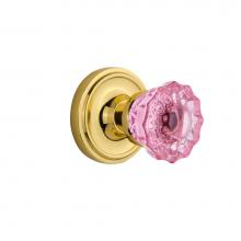 Nostalgic Warehouse 720180 - Nostalgic Warehouse Classic Rosette Passage Crystal Pink Glass Door Knob in Unlaquered Brass