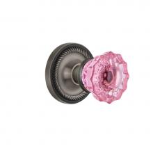 Nostalgic Warehouse 721039 - Nostalgic Warehouse Rope Rosette Passage Crystal Pink Glass Door Knob in Antique Pewter