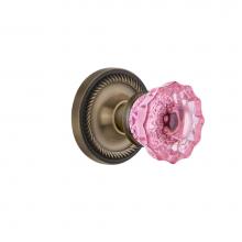 Nostalgic Warehouse 721045 - Nostalgic Warehouse Rope Rosette Passage Crystal Pink Glass Door Knob in Antique Brass