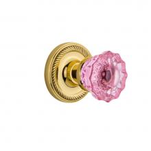 Nostalgic Warehouse 721057 - Nostalgic Warehouse Rope Rosette Passage Crystal Pink Glass Door Knob in Polished Brass