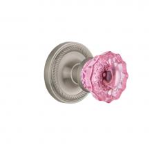 Nostalgic Warehouse 721060 - Nostalgic Warehouse Rope Rosette Passage Crystal Pink Glass Door Knob in Satin Nickel