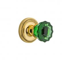 Nostalgic Warehouse 721068 - Nostalgic Warehouse Rope Rosette Passage Crystal Emerald Glass Door Knob in Unlaquered Brass