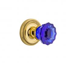 Nostalgic Warehouse 721073 - Nostalgic Warehouse Rope Rosette Passage Crystal Cobalt Glass Door Knob in Polished Brass