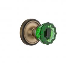 Nostalgic Warehouse 722116 - Nostalgic Warehouse Classic Rosette Single Dummy Crystal Emerald Glass Door Knob in Antique Brass