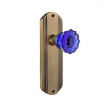 Nostalgic Warehouse 722255 - Nostalgic Warehouse Deco Plate Single Dummy Crystal Cobalt Glass Door Knob in Antique Brass