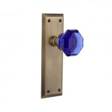 Nostalgic Warehouse 722467 - Nostalgic Warehouse New York Plate Single Dummy Waldorf Cobalt Door Knob in Antique Brass