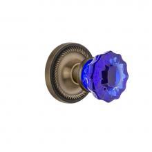 Nostalgic Warehouse 722556 - Nostalgic Warehouse Rope Rosette Single Dummy Crystal Cobalt Glass Door Knob in Antique Brass