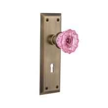 Nostalgic Warehouse 722933 - Nostalgic Warehouse New York Plate with Keyhole Single Dummy Crystal Pink Glass Door Knob in Antiq