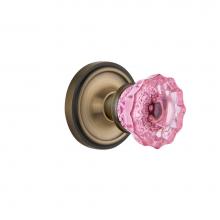 Nostalgic Warehouse 723094 - Nostalgic Warehouse Classic Rosette Double Dummy Crystal Pink Glass Door Knob in Antique Brass